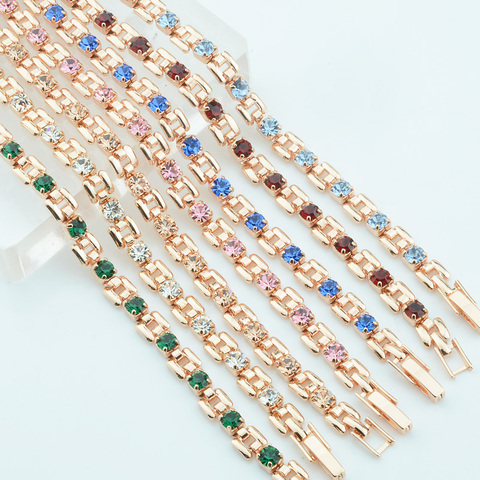 Bracelets en Zircon cubique pour femmes, 1 pièces de 4mm, couleur or Rose, blanc, bleu, bijoux, longues petites chaînes, tendance, 585 ► Photo 1/6