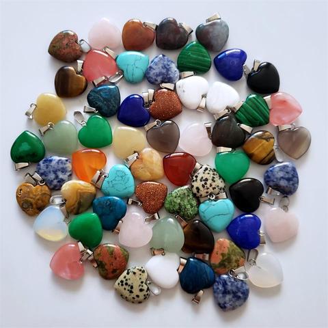 Pendentifs assortis en pierre naturelle en forme de cœur, pour la fabrication de bijoux, 50 pièces/lot, de bonne qualité, cadeau à la mode, vente en gros ► Photo 1/6