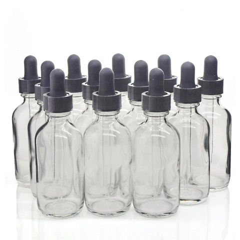 Bouteilles en verre transparent de 2 Oz, 60ml, avec Pipette compte-gouttes, pour huiles essentielles, produits chimiques de laboratoire de chimie, liquide e, 12 pièces ► Photo 1/6