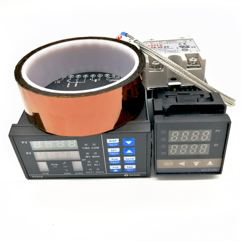 Panneau de contrôleur de température PID réglable numérique, Thermostat PC410 + REX-C100 + Max.40A SSR relais + sonde de Thermocouple K + bande ► Photo 1/6