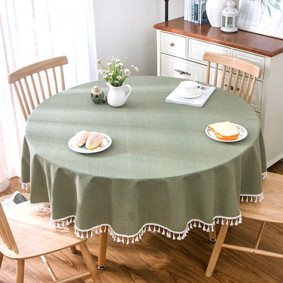 Grande nappe de table ronde en coton et lin, petite nappe de table basse ronde verte à carreaux pour la maison et le jardin ► Photo 1/6