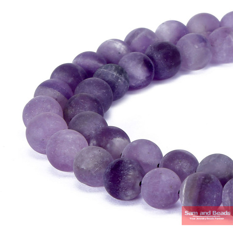 Pierres naturelles, améthystes violets, mates, perles en quartz en cristal, 4 à 12mm pour la fabrication de colliers, MPAB21 ► Photo 1/1