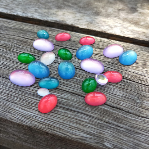 40 pcs/lot multicolore résine ovale Faux oeil de chat Cabochon 6x8 8x10 10x14 13x18mm pour bricolage pendentif bijoux faisant des matériaux fournisseur ► Photo 1/6