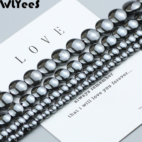 WLYeeS-perles à pièces noires, pierre naturelle en hématite, 4, 6, 8, 10mm, plates, grosses perles, rondes, pour la fabrication de bracelets, bijoux à bricoler soi-même colliers ► Photo 1/6