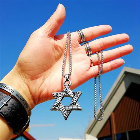 Hiphop classique hexagramme pendentif colliers pour hommes femmes religieux mode Harajuku acier inoxydable chaîne étoile de David collier ► Photo 1/6