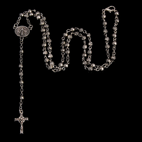 Collier de perles en acier inoxydable 4mm, petit collier de chapelet en or vintage, collier de croix de jésus pour femme ► Photo 1/6