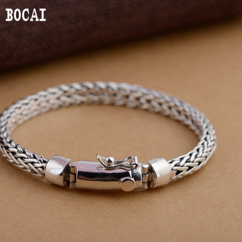 Bracelet en argent S925 pour hommes, boucle en argent faite à la main, corde plate de 7mm, fabricants, vente ► Photo 1/1