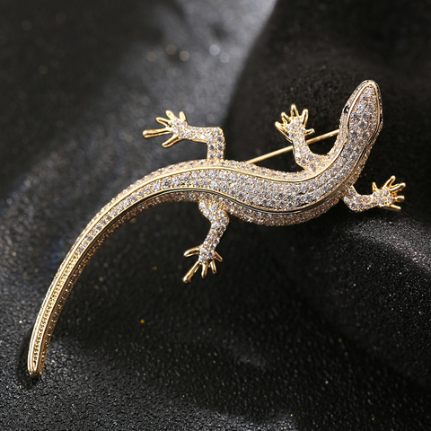 Broche lézard en cristal strass, Badge Gecko mignon, Vintage, bijoux couleur or, broches, épingles, cadeau de fête des mères ► Photo 1/6