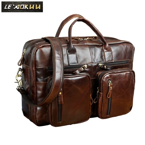 Hommes huile cuir cireux conception Antique affaires porte-documents de voyage pochette d'ordinateur mode Attache sac de messager fourre-tout portefeuille mâle k1013 ► Photo 1/6