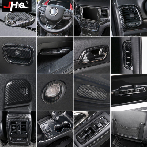 JHO-garniture de couverture en Fiber de carbone ABS | Pour 2014-2022 Jeep Grand Cherokee 2015 2016 17 poignée de porte, volant de direction, accessoires de voiture ► Photo 1/6