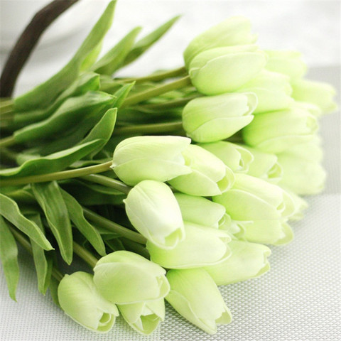 Tulipes tactiles en soie de haute qualité, 1 pièce, fleurs artificielles Pu blanches, tulipe, pour décoration de maison ► Photo 1/6