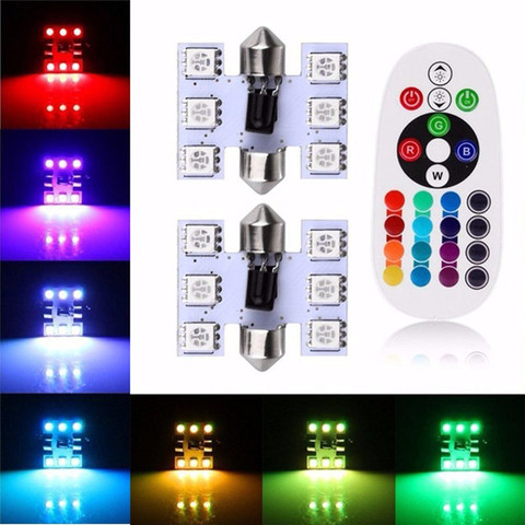 Lampe dôme LED colorée RGB 5050, 6 SMD, 31MM, DC 12V, 2 pièces, télécommande automatique ► Photo 1/6