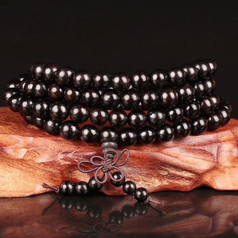 Bracelet Mala bouddhiste en bois d'ébène pour hommes et femmes, 108 perles de 6mm, 8mm, 10mm, 12mm *, pour méditation, prière, bouddha, Yoga ► Photo 1/6