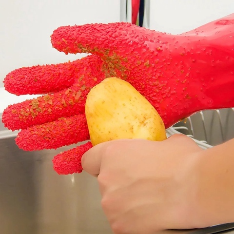 Gants de nettoyage de pommes de terre pelées, légumes de cuisine, frottez la peau de fruits, grattoir écailles de poisson, gants de ménage antidérapants, accessoire de cuisine ► Photo 1/6