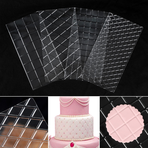 4 pièces/ensemble Transparent en plastique grille Texture Mat gâteau chocolat impression moule lattique décoration outils Fondant impression pochoir moules ► Photo 1/6