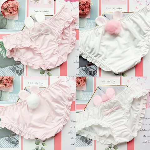 100% vraies photos ravissantes et mignonnes Lolita kawaii nouveauté lapin M L lapin boule de laine à volants culottes sous-vêtements brèves lingeries WP522 ► Photo 1/6