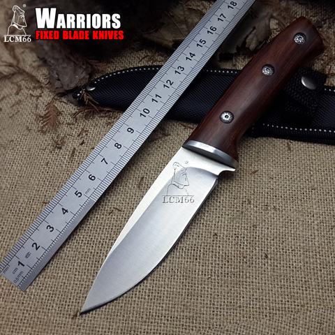 LCM66 – couteau droit de chasse et de sauvetage tactique, manche en bois massif et tête en acier ► Photo 1/6