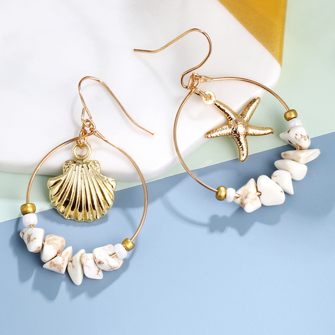 Boucles d'oreilles en coquillage de mer pour femmes, bijoux de plage, couleur or, tendance, été, 2022 ► Photo 1/6