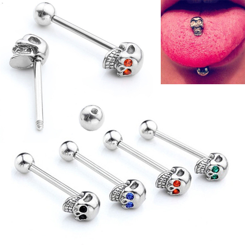 Piercing de Langue Punk crâne en acier inoxydable chirurgical, anneaux de Langue, Piercings de Langue pour hommes, bijoux d'haltère pour hommes 1 pièce ► Photo 1/5