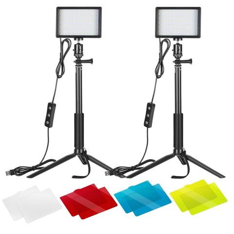 Neewer USB LED Vidéo Lumière 2 Paquets Dimmable 5600K avec Trépied Réglable/Filtres De Couleur pour Table/Bas Angle de Tir ► Photo 1/6