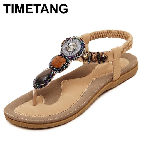 TIMETANG – sandales taille Plus 35-42, tongs en PU pour femmes, chaussures décontractées, perles, bande élastique, à la mode ► Photo 1/6