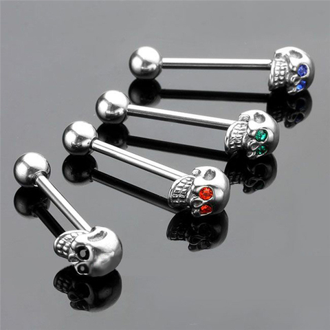 1pc CZ gemme Punk crâne langue anneau haltère Piercing bijoux de corps 316L acier inoxydable bijoux ► Photo 1/6