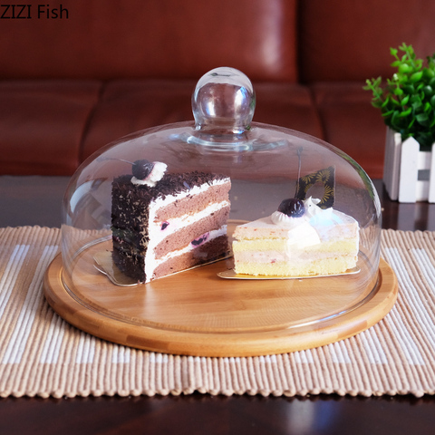 Assiette à gâteaux en bois de Style nordique rétro couverture en verre plateau d'exposition de Table à Dessert décoration de la cuisine de la maison fête ► Photo 1/5