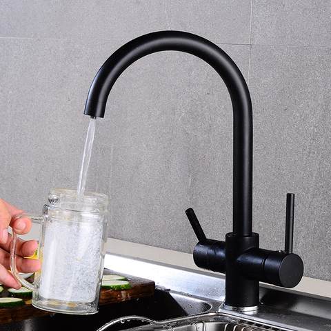 Noir pliant l'eau potable Purification robinet cuisine évier mélangeur 360 degrés Rotation avec eau filtrée robinet de cuisine ► Photo 1/6
