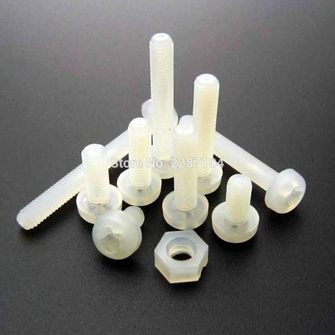 Boulon à tête Phillips en Nylon, couleur blanche M3 M4, filetage métrique, diamètre 3mm 4mm, croix ronde, écrou hexagonal, longueur 5-25mm, 50pcs ► Photo 1/4