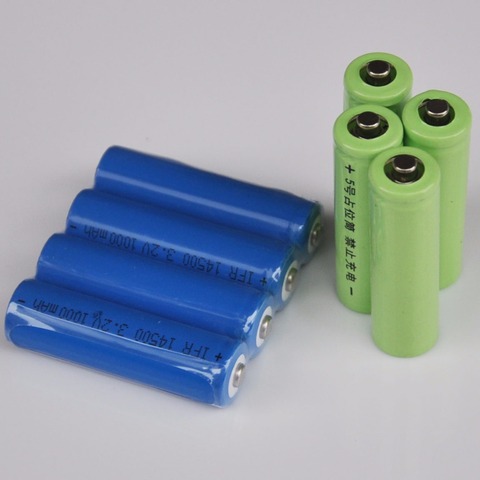 4 pièces IFR 14500 3.2 V LiFePo4 batterie rechargeable 1000 mah AA pile au lithium ionique + 4 pièces fausse batterie pour appareil photo numérique jouets ► Photo 1/2