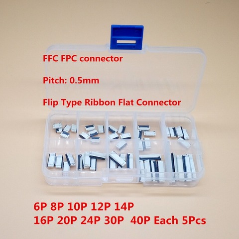 Type de Contact inférieur à Clamshell 50pcs, 0.5mm, connecteur rabattable, FFC FPC, 6/8/10/12/14/16/20/24/30/40 broches ► Photo 1/4