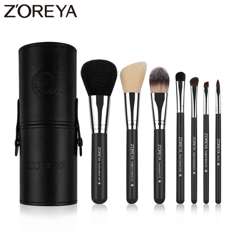 Zoreya Marque 7 pièces Noir Poils De Chèvre Naturels Lèvre Maquillage Professionnel Brosses Blush Poudre Fondation Ombre à Paupières Maquillage Outils ► Photo 1/6