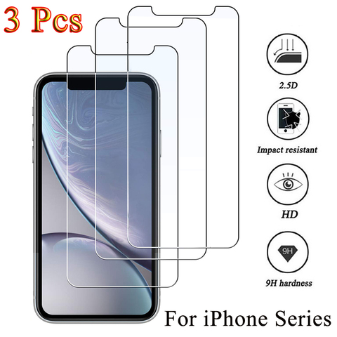 3 pièces de protection d'écran en verre trempé pour iphone 11 12 Pro XS Max XR 7 8 plus, pour iphone 12 Mini 11 Pro Max ► Photo 1/6