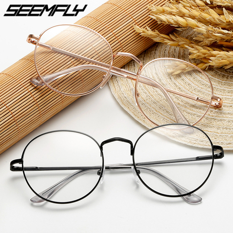 Seemfly fini myopie lunettes mode femmes hommes ultraléger rond monture en métal lunettes avec-1 -1.5 -2.0 -2.5 -3.0 -3.5 -4.0 ► Photo 1/6