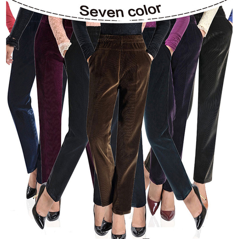 Pantalon de bureau en velours côtelé pour femme, taille haute, chaud, droit, grande taille 3XL, automne hiver ► Photo 1/6