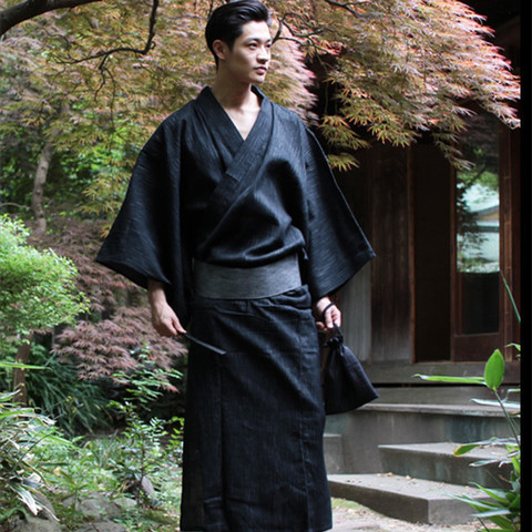 Kimono Yukata-robe traditionnelle japonaise pour hommes, ensemble de pyjama d'été, grande taille, robe de salon masculin, 95% en coton, A52801 ► Photo 1/6