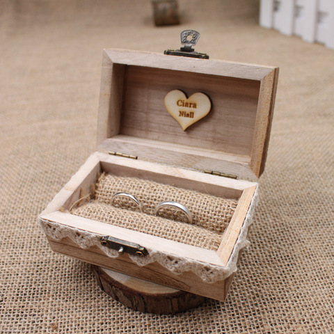 Rustique Boîte De Bague De Mariage, Boîte à Bagues Personnalisée Personnalisée Mariage/Saint-Valentin Fiançailles Anneau En Bois Porteur Boîte ► Photo 1/6