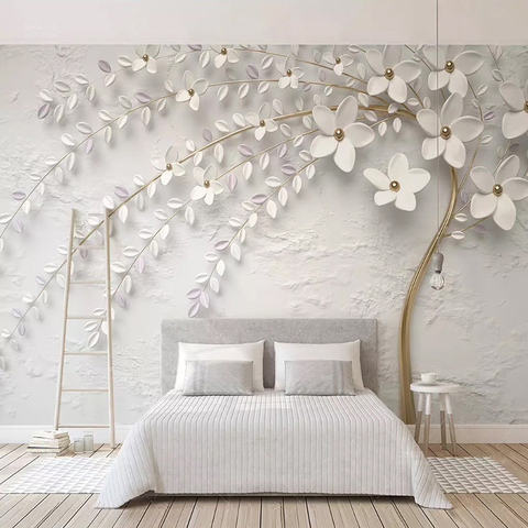 Papier peint Mural 3D avec impression De fleurs blanches ► Photo 1/6