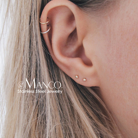 E-manco – ensemble de boucles d'oreilles en acier inoxydable pour femmes, style coréen, minimaliste, petits clous, bijoux à la mode ► Photo 1/3