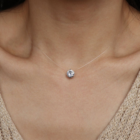 Zircon pendentif brillant tour de cou pour femmes Fishline collier bijoux Transparent Invisible ligne mode ► Photo 1/6