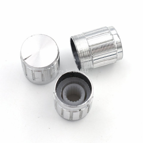 10 PCS/LOT 15*17mm bouton potentiomètre en alliage d'aluminium bouton rotatif bouton de contrôle du volume chapeau argenté ► Photo 1/1