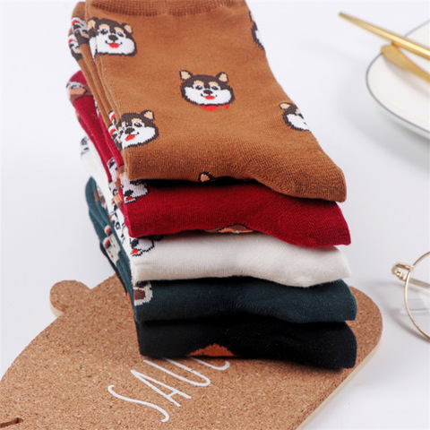 Chaussettes en coton avec chien de dessin animé coréen pour femme, chaussettes amusantes et mignonnes, de haute qualité, pour printemps, 2022 ► Photo 1/6