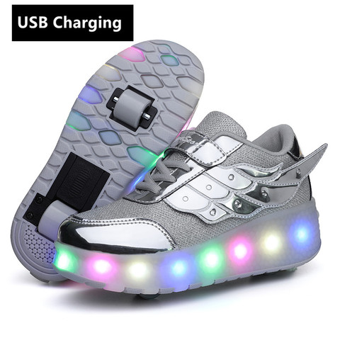 Baskets lumière Led à chargement USB pour enfants, chaussures de Roller pour garçons et filles unisexes chaussures Led ► Photo 1/5