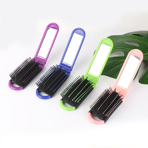 Brosse à cheveux pliable Portable pour le voyage, avec miroir, peigne Compact, taille de poche ► Photo 1/6