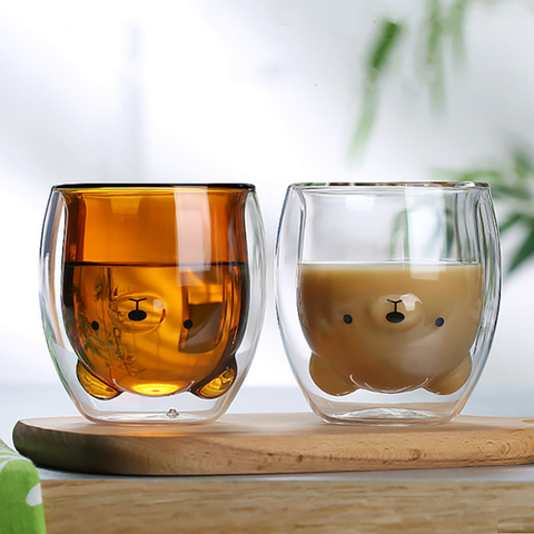 Tasse à café créative en verre 280ml, Double couche, ours mignon, dessin animé bébé canard Animal lait, tasse cadeau mignon pour dame ► Photo 1/6
