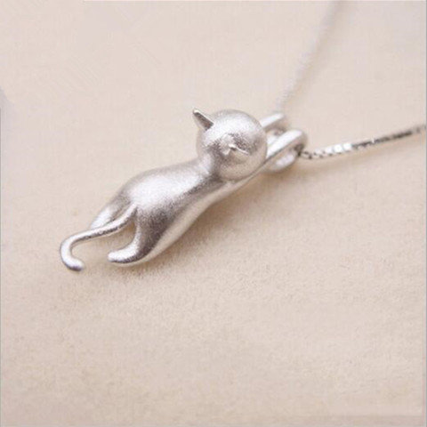 Populaire 925 bijoux en argent Sterling mode coréenne Simple Animal mignon Kitty clavicule chaîne pendentif chat colliers N003 ► Photo 1/4