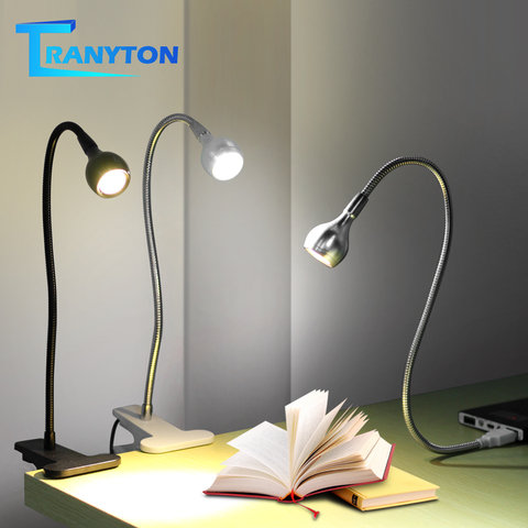 USB Power clip de fixation LED livre lumière lampe de bureau 1W Flexible LED lecture livre lampe interrupteur On/Off lampe de Table pour chambre salle d'étude ► Photo 1/6