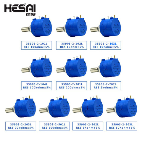 3590S-2-103L 3590S 10K ohm potentiomètre multitour de précision 10 anneau résistance réglable 3590S 500 1K 2K 5K 20K 50K 100K ohm ► Photo 1/5