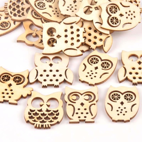 Ornements en bois en forme de hibou naturel, bricolage artisanal, décoration pour la maison, tranches de bois Scrapbooking, accessoires faits à la main 15 pièces, m1544 ► Photo 1/4