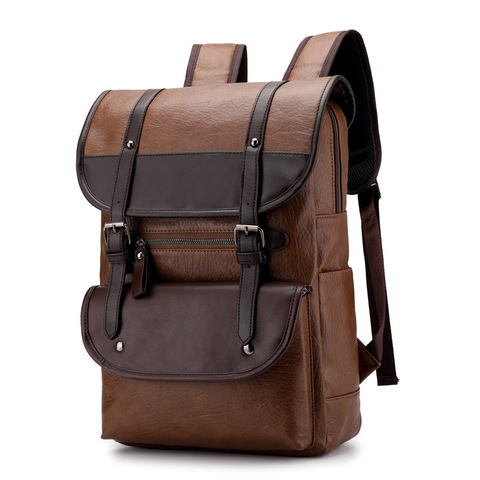 Sac à dos Vintage pour hommes de marque de luxe pour sacs d'école pour adolescents sacs à dos d'ordinateur portable de grande capacité en cuir noir sacs de voyage marron ► Photo 1/6